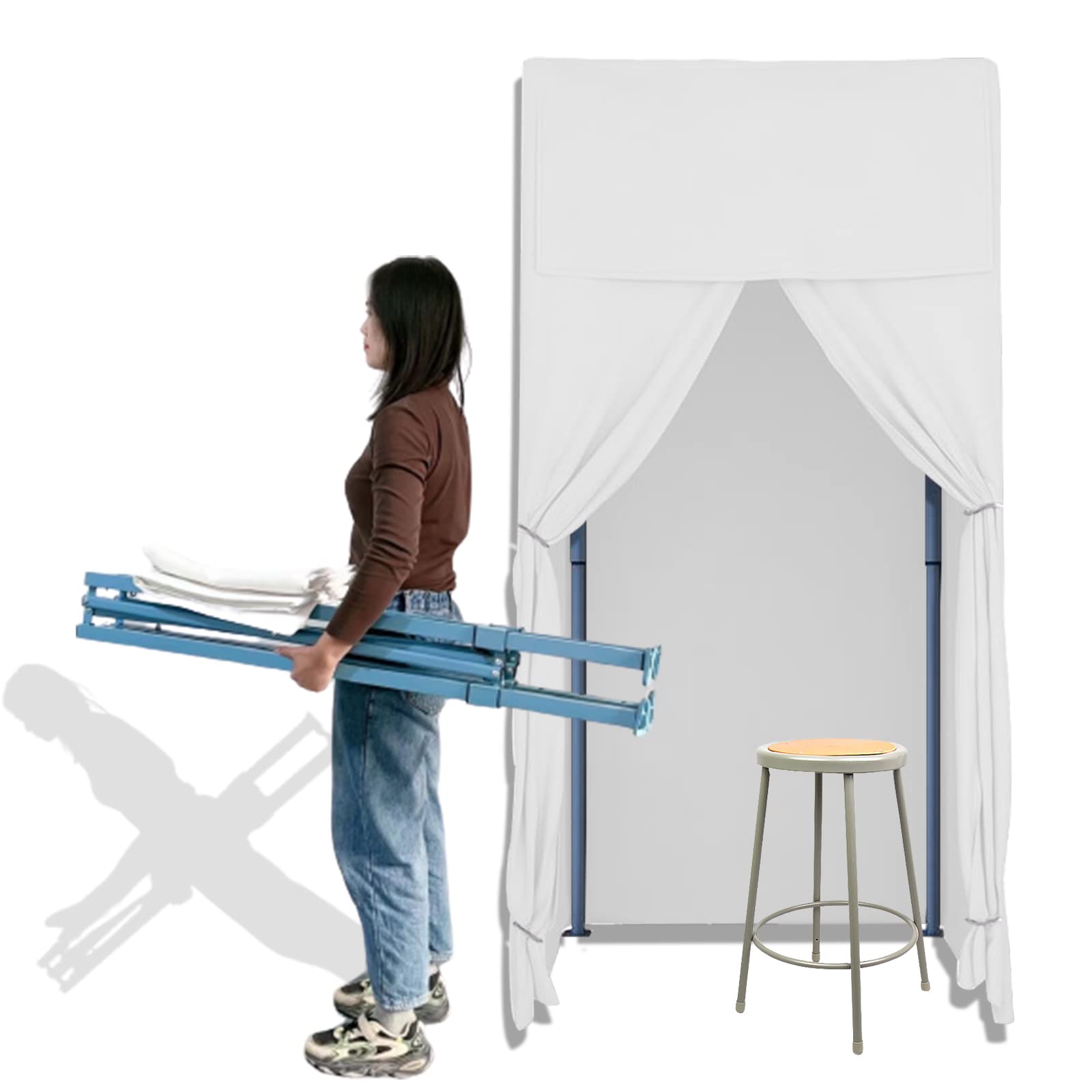 AMSXNOO Portable Clothing Store Fitting Room, Mobile Foldable Changing Room Dressing Room with Shading Curtain and Hook Up, Temporary Locker Room for Boutiques Office Mall, Installation-Free