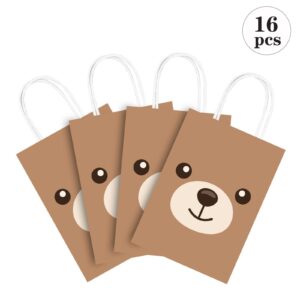 KERINGO 16 PCS Party Bags for Bear Party Decorations for Bear Baby Shower Party Bags Gift Treat Bags Paper Goody Candy Snack Bags for Kids Boy Girl Birthday Party Supplies and Decor