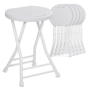 monibloom 18 inch set of 6 plastic foldable round stools for adults small lightweight chairs for dorm, kitchen, vanity and outdoor use, 230 lbs capacity, white