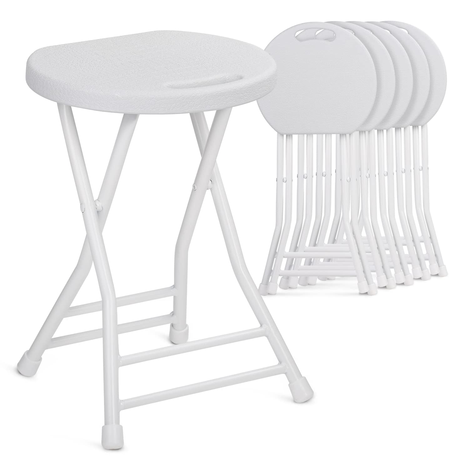 MoNiBloom 18 Inch Set of 6 Plastic Foldable Round Stools for Adults Small Lightweight Chairs for Dorm, Kitchen, Vanity and Outdoor use, 230 lbs Capacity, White