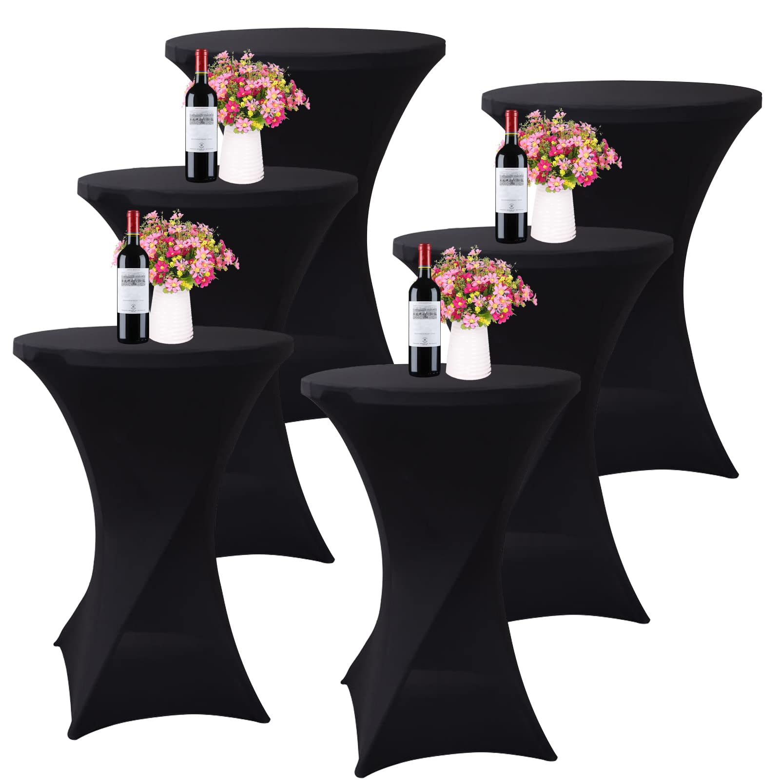 Merkaunis 6 Pack Cocktail Table Covers,Stretch Cocktail Table Tablecloth 32"x43" Fitted Hightop Table,Square Cocktail Tablecloth for Bar Wedding Cocktail Party Banquet Table (Black)