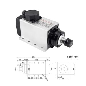 CNC Spindle Kits, 110V 2.2KW 2200W Air Cooled Spindle Motor Square CNC Spindle CNC Motor Spindle Motor + 2.2KW VFD + 13pcs ER20 Collets + Aviation Wire +Power Wire + Drill Bits