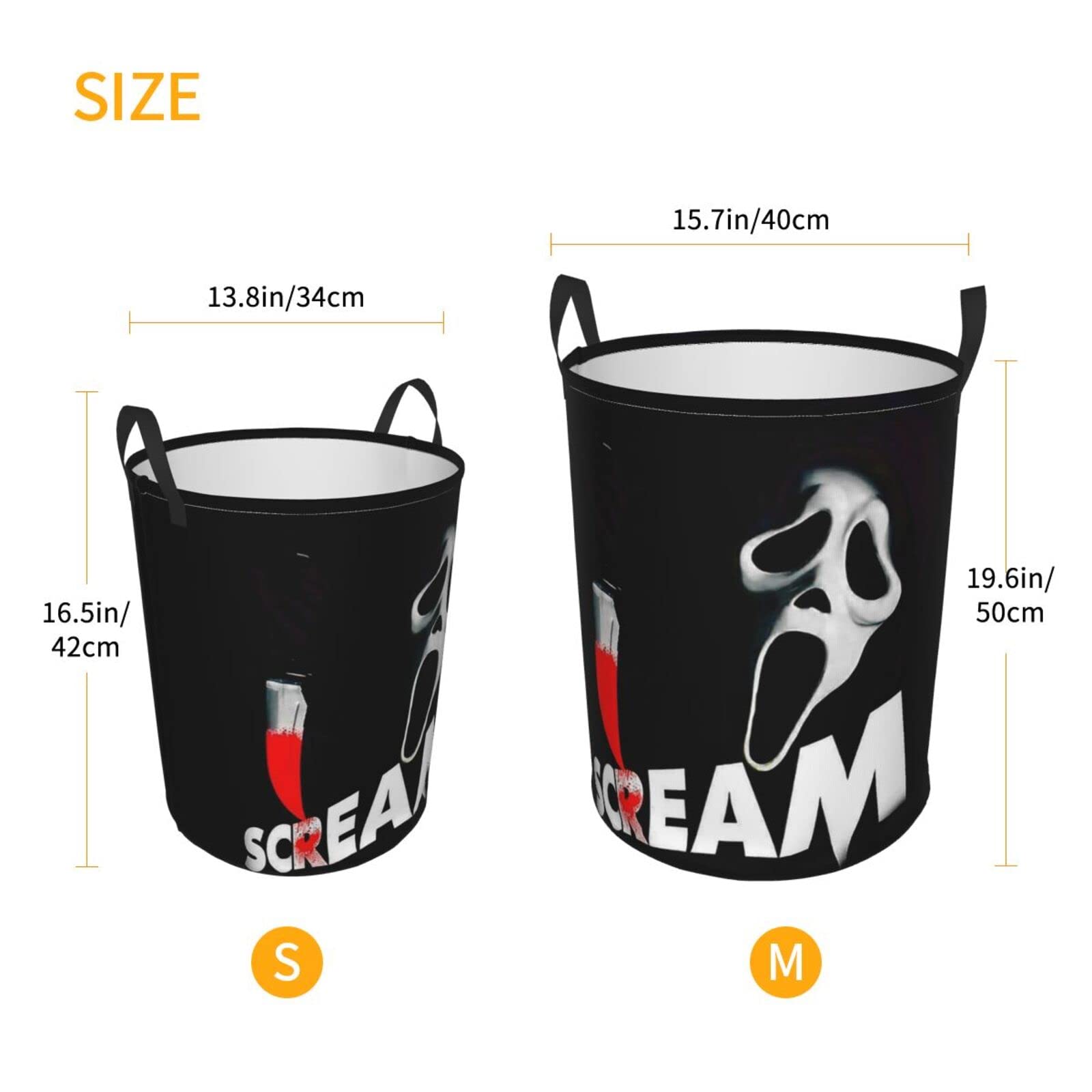 Movie Scream Theme Horror Dirty Clothes Laundry Hamper Durable Waterproof Polyester Laundrys Baskets With Handle Circular Foldable Storage Basket