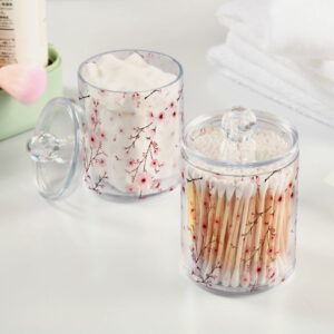 senya Clear Plastic Jars Cotton Swabs Cans, Cherry Blossom Branche Bathroom Canisters Storage Organizer with Lids 2PCs Set for Cotton Ball, Cotton Swab, flossers, Hair Bands