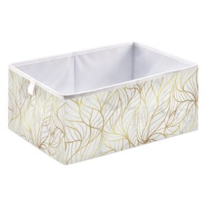 ALAZA Collapsible Storage Cubes Organizer,Gold Marble Design Withe Nature Leaf Line Storage Containers Closet Shelf Organizer with Handles for Home Office