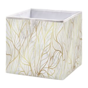 alaza collapsible storage cubes organizer,gold marble design withe nature leaf line storage containers closet shelf organizer with handles for home office