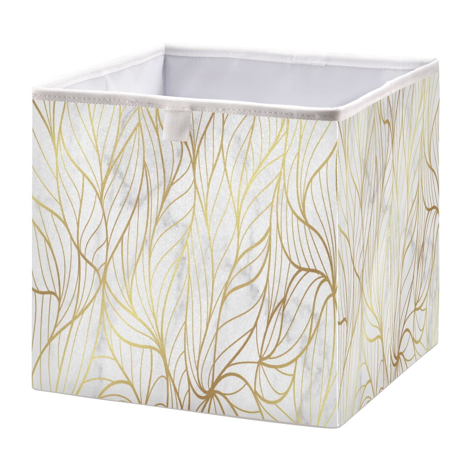 ALAZA Collapsible Storage Cubes Organizer,Gold Marble Design Withe Nature Leaf Line Storage Containers Closet Shelf Organizer with Handles for Home Office