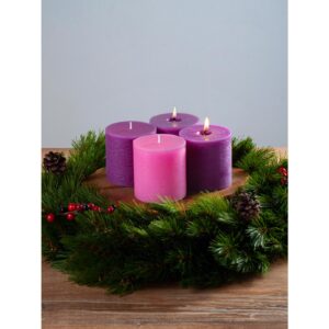 CANDWAX 3x3 Pillar Advent Candles Set of 4 - Rustic Pillar Candles Unscented and No Drip Candles - Ideal as Candles for Advent Wreath or Christmas Decorations - Purple Set of Advent Pillar Candles