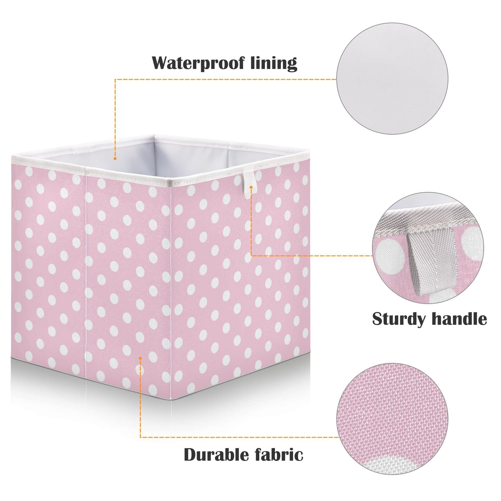 Kigai Polka Dot Pink Cube Storage Bins - 11x11x11 In Large Foldable Storage Basket Fabric Storage Baskes Organizer for Toys, Books, Shelves, Closet, Home Decor