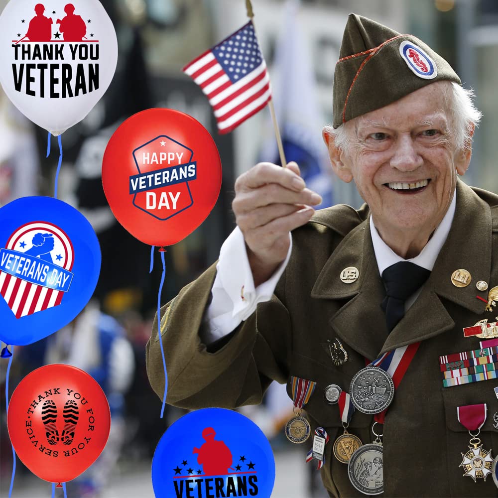 48pcs Veterans Day Decorations Balloons - Happy Veterans Day Balloons Decorations Set for Thank You Veterans Party Supplies Patriotic Themed Party Decorations