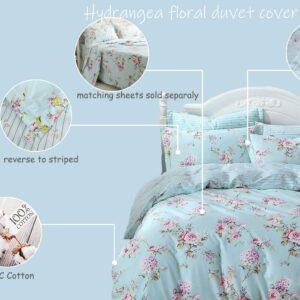 FADFAY 7-Piece 100% Cotton Complete Bedding Sets Full Size Sheet Set + Duvet Cover, Soft Blue Shabby Floral Deep Pocket Bed in a Bag (1 Duvet Cover, 1 Fitted Sheet, 1 Flat Sheet + 4 Pillowcases)