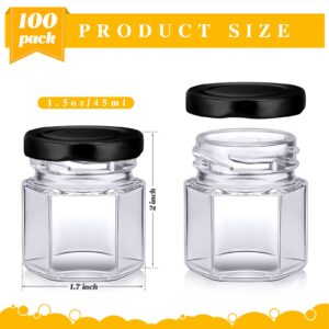 Nuogo 100 Pack 1.5oz Mini Hexagon Glass Jars Bulk for Wedding Small Honey Jars with Lids Spice Jars Canning Jars Mason Jars for Gifts Candy Honey Wedding Party Favors DIY Crafts(Black)