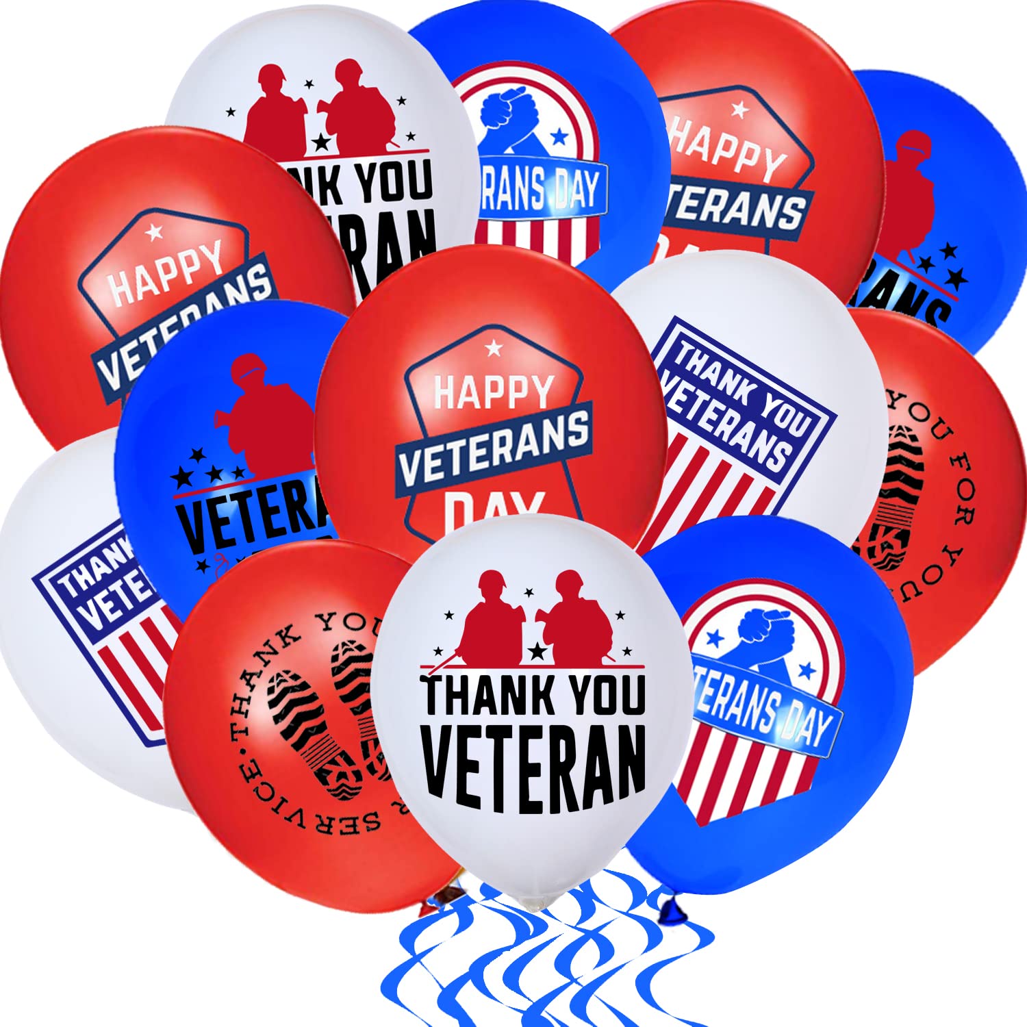 48pcs Veterans Day Decorations Balloons - Happy Veterans Day Balloons Decorations Set for Thank You Veterans Party Supplies Patriotic Themed Party Decorations