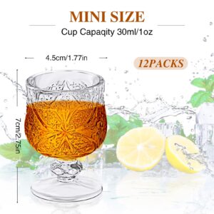 1.75 oz Shot Glasses Set Fancy Cute Shot Glasses Cordial Crystal Shot Glassware Clear Embossed Glass Snifters Drinkware for Wine Sherry Vodka cocktail Beverage Wedding Party Bar Supplies (12 Pieces)