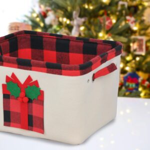 A Tisket A Tasket Christmas Gift, Christmas Decoration Storage Basket with Handle for Holiday Christmas Halloween, Christmas Surprise Pattern Large Collapsible Storage Box for Living Room 13"