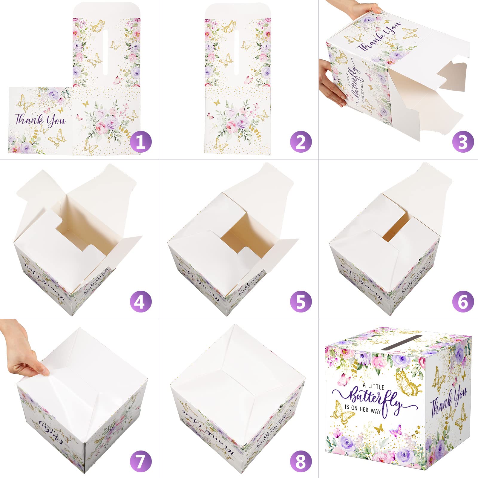 51 Pcs Butterfly Diaper Raffle Tickets with Diaper Raffle Card Box for Baby Shower Games A Little Butterfly is on Her Way Cards Boys Girls Gender Reveal Party Invitation Insert Card Game