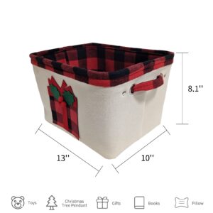 A Tisket A Tasket Christmas Gift, Christmas Decoration Storage Basket with Handle for Holiday Christmas Halloween, Christmas Surprise Pattern Large Collapsible Storage Box for Living Room 13"