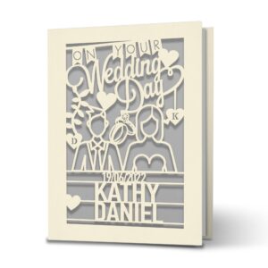 wedding card personalized wedding card custom wedding anniversary card wedding greeting card laser cut congratulations cards with envelope for bride groom on your wedding day (gray)