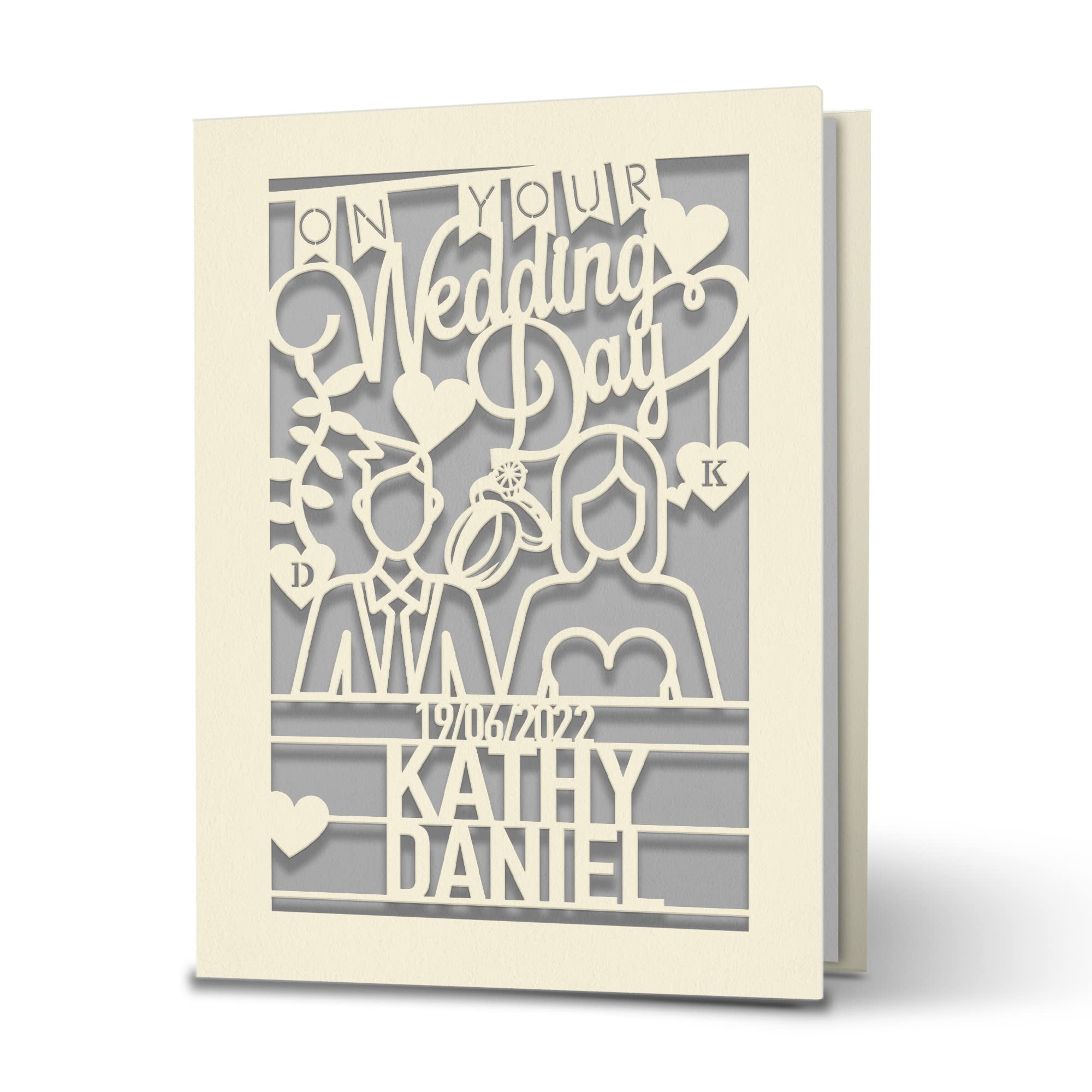 Wedding Card Personalized Wedding Card Custom Wedding Anniversary Card Wedding Greeting Card Laser Cut Congratulations Cards with Envelope for Bride Groom On Your Wedding Day (Gray)