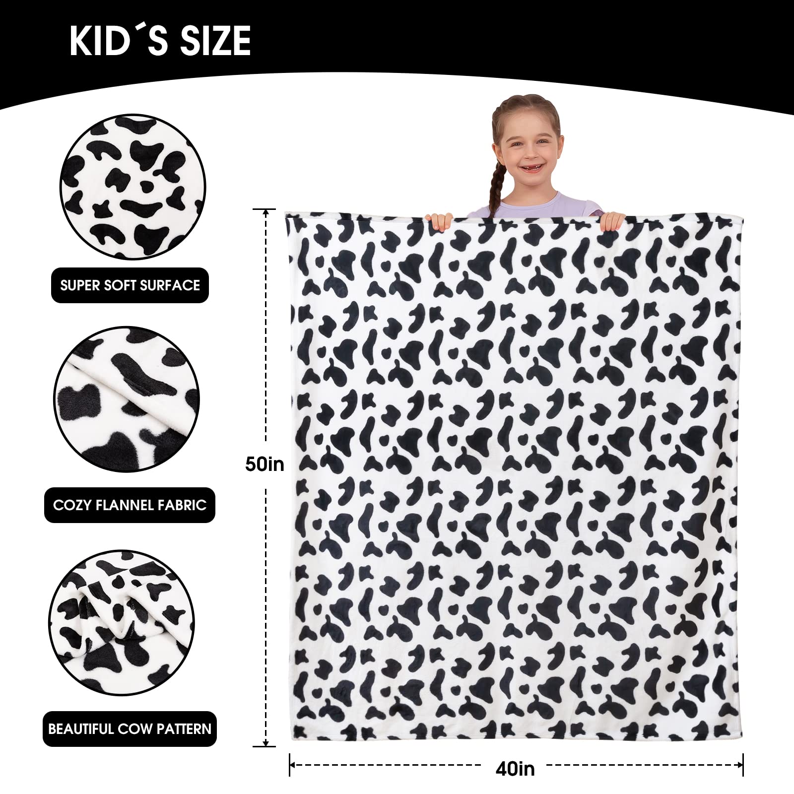 inhand Cow Print Blanket, Fuzzy Baby Girl Cow Print Throw Blankets for Couch, Kids Fleece Throw Blanket, Soft Warm Plush Cow Toddler Blanket for Boys, Flannel Throw Blankets for Children, 40''x60''