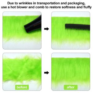 360 Inches Shaggy Plush Fake Fur Fabric Green Precut Faux Fur Strips Craft Fluffy Fuzzy Rolls of Fur 2" x 59" 4" x 59" DIY Faux Fur Ribbon for Gnomes Beard Hair Cosplay Costume Dwarf Decoration