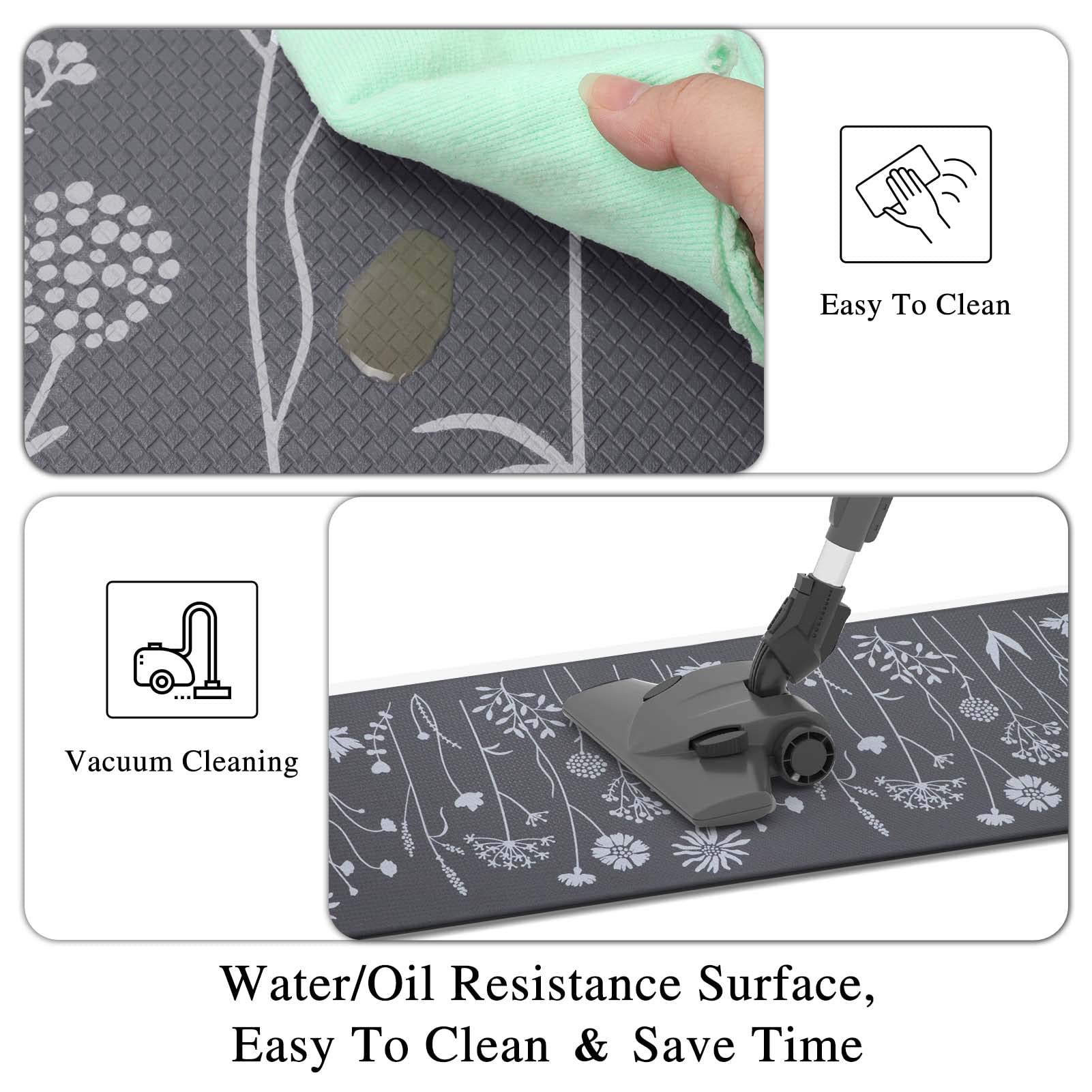 Rempry Kitchen Mat for Floor 0.47inch, Non Slip Thick Kitchen Rugs and Mat Set of 2, Waterproof Cushioned Anti Fatigue Kitchen Mat, 17"x47"+17"x29" Grey