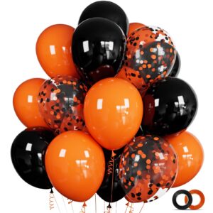 orange and black balloons 50 pack 12 inch black orange confetti balloon halloween latex party balloons with 2 rolls of ribbon for halloween birthday party decorations