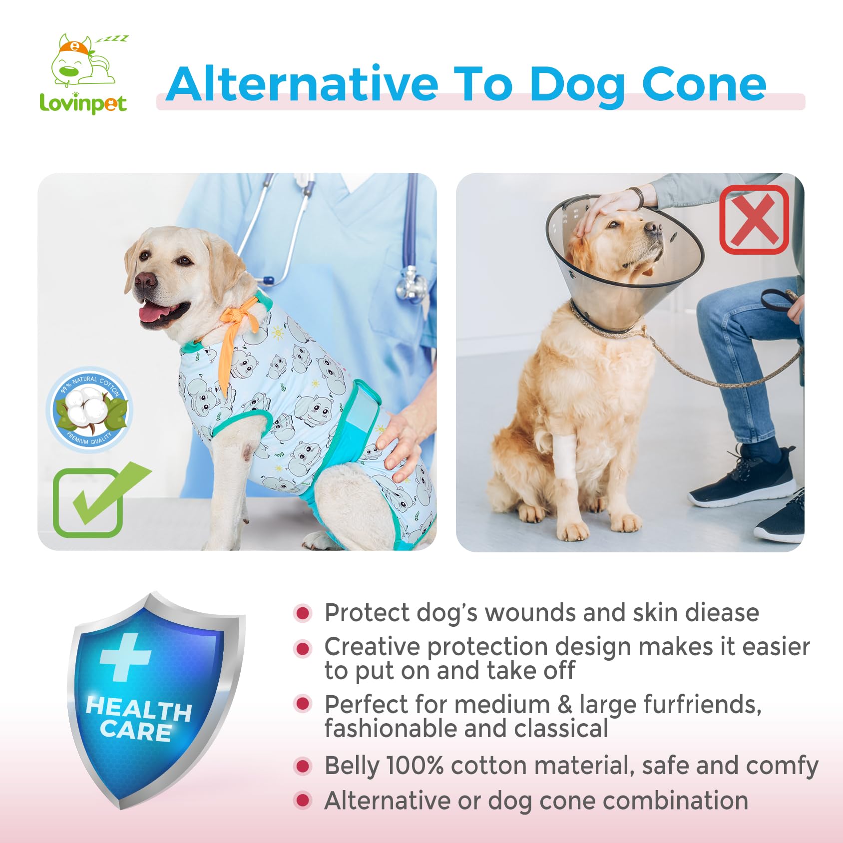 LovinPet Dog Cone Alternative After Surgery - Surgical Suit for Dogs Female Female & Male Anti-Licking Protection Full Body Coverage for Anti-Shedding