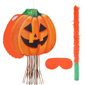 aoriher halloween pumpkin piñata pull string pumpkin piñata with stick and blindfold halloween hanging decoration piñata mexican piñatas small pumpkin piñata for halloween fall party supplies