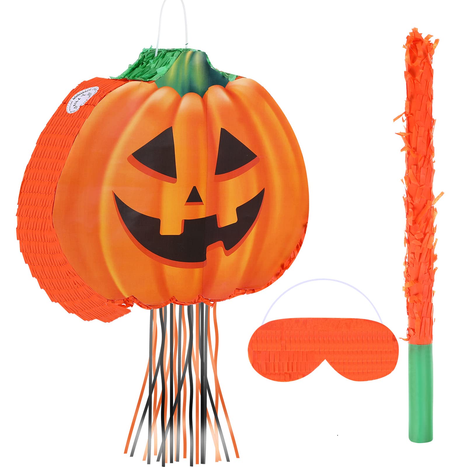 Aoriher Halloween Pumpkin Piñata Pull String Pumpkin Piñata with Stick and Blindfold Halloween Hanging Decoration Piñata Mexican Piñatas Small Pumpkin Piñata for Halloween Fall Party Supplies