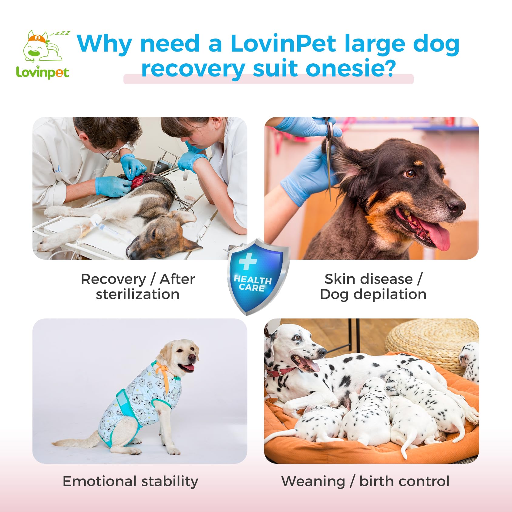 LovinPet Dog Cone Alternative After Surgery - Surgical Suit for Dogs Female Female & Male Anti-Licking Protection Full Body Coverage for Anti-Shedding