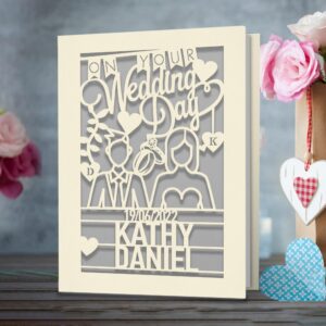 Wedding Card Personalized Wedding Card Custom Wedding Anniversary Card Wedding Greeting Card Laser Cut Congratulations Cards with Envelope for Bride Groom On Your Wedding Day (Gray)