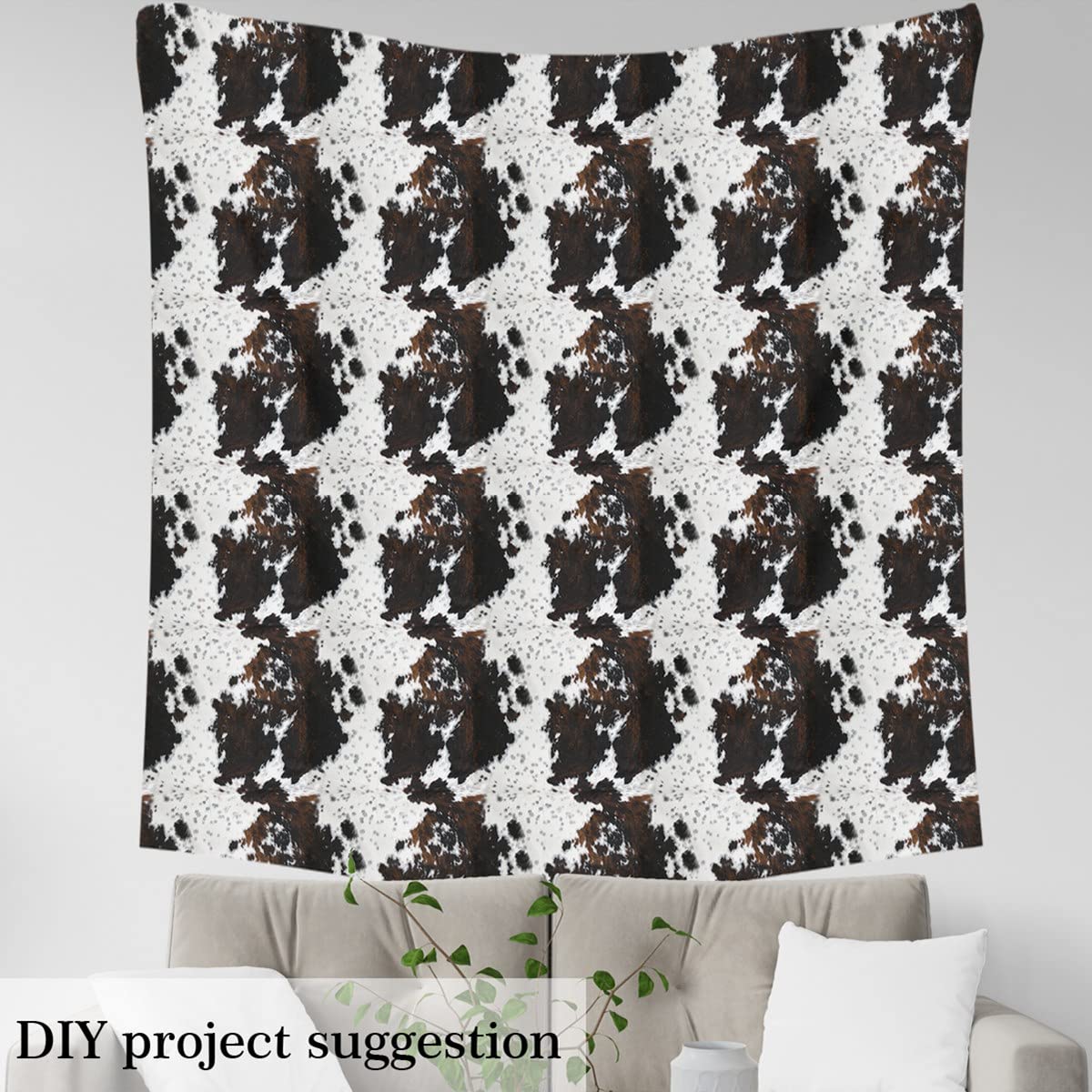 Cowhide Print Girl Woman DIY Fabric by The Yard for Craft Lovers,Abstract Animal Fur Rustic Farmhouse,Decorative DIY Fabric for Upholstery and Home Accents,2 Yard,Black White Brown,Not Really Cow Fur