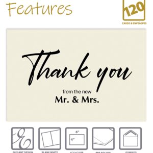 Better Office Products 120 Pack Wedding Thank You Cards with Envelopes, Thank You Cards From The New Mr and Mrs, 4 x 6 Inch, Blank Cards, Wedding Thank You Notes, 120 Count Boxed Set