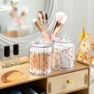 senya Clear Plastic Jars Cotton Swabs Cans, Cherry Blossom Branche Bathroom Canisters Storage Organizer with Lids 2PCs Set for Cotton Ball, Cotton Swab, flossers, Hair Bands