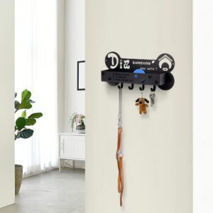 Deveosa Dog Leash Holder for Wall Decorative - Black Bone Shape Wall Mount Decor with 4 Hooks for Key and Leash Rack Hangers with Storage Shelf (Style 2)