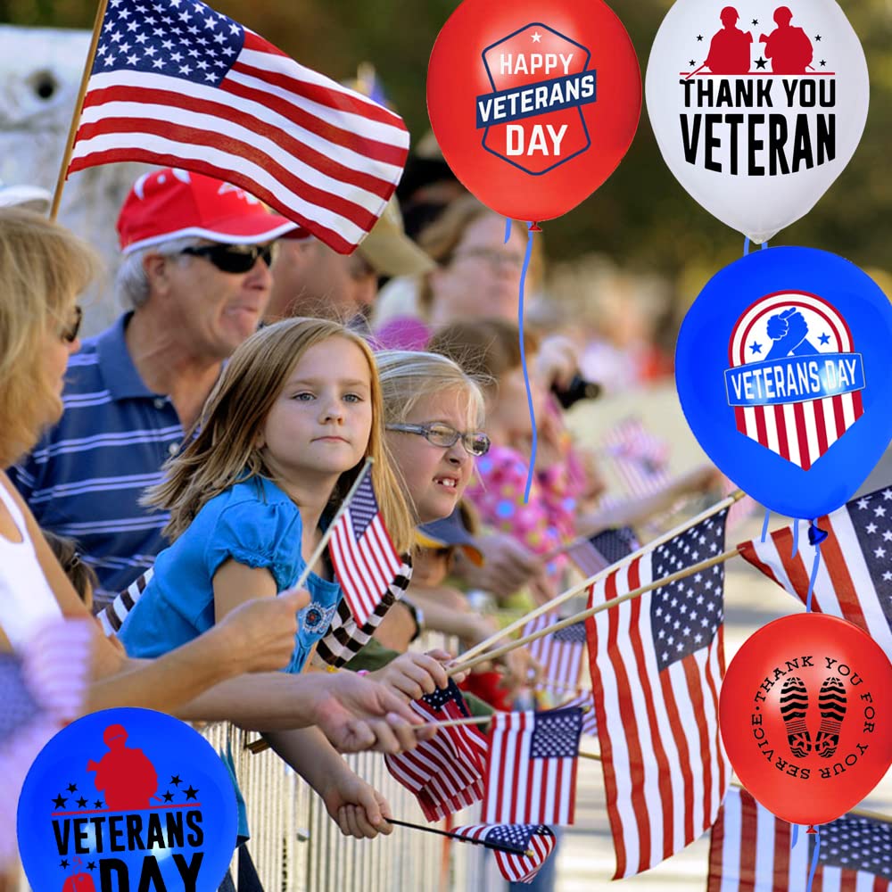 48pcs Veterans Day Decorations Balloons - Happy Veterans Day Balloons Decorations Set for Thank You Veterans Party Supplies Patriotic Themed Party Decorations