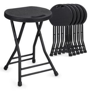 monibloom 18 inch set of 6 plastic foldable round stools for adults small lightweight chairs for dorm, kitchen, vanity and outdoor use, 230 lbs capacity, black