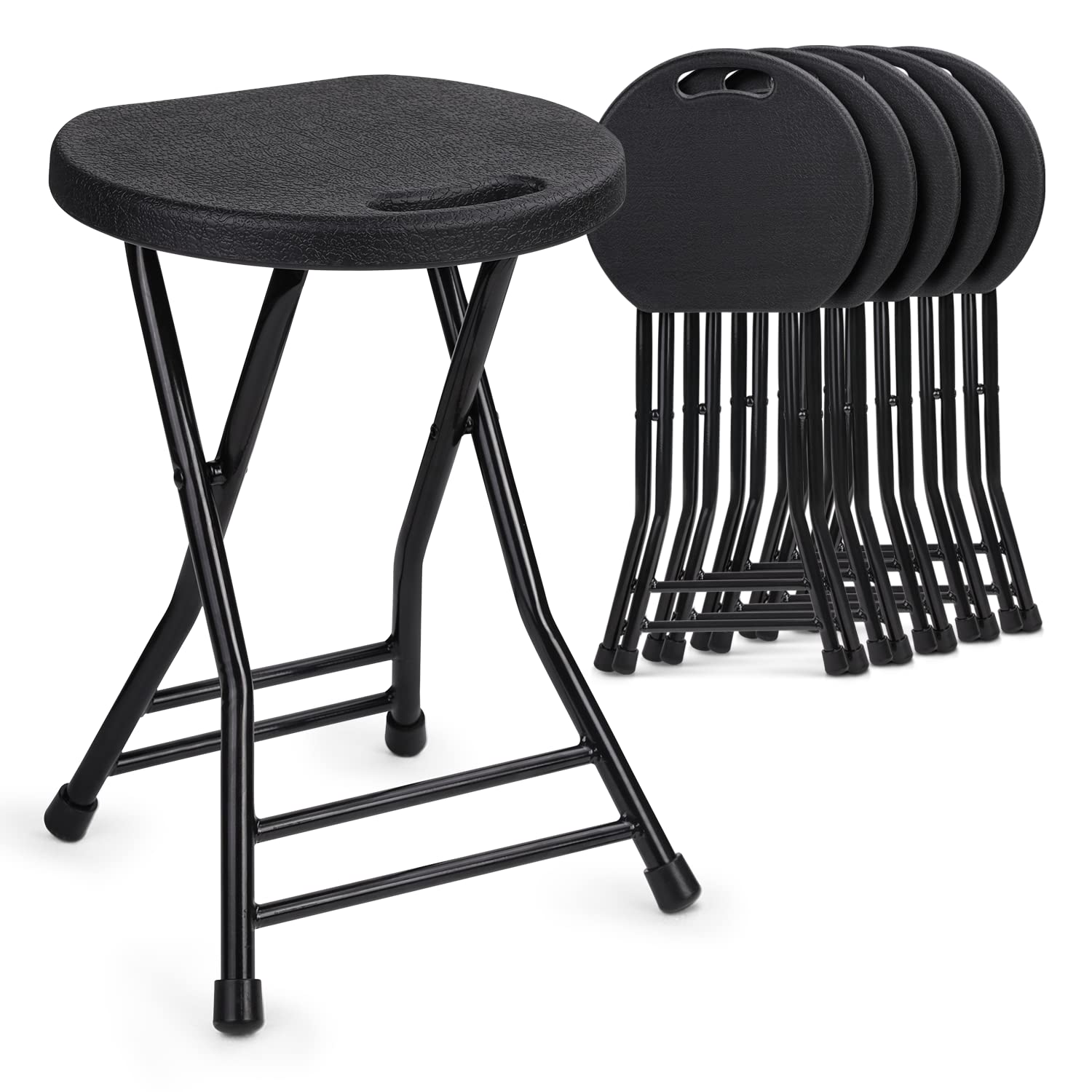 MoNiBloom 18 Inch Set of 6 Plastic Foldable Round Stools for Adults Small Lightweight Chairs for Dorm, Kitchen, Vanity and Outdoor use, 230 lbs Capacity, Black