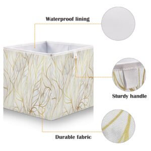 ALAZA Collapsible Storage Cubes Organizer,Gold Marble Design Withe Nature Leaf Line Storage Containers Closet Shelf Organizer with Handles for Home Office