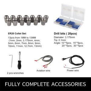 CNC Spindle Kits, 110V 2.2KW 2200W Air Cooled Spindle Motor Square CNC Spindle CNC Motor Spindle Motor + 2.2KW VFD + 13pcs ER20 Collets + Aviation Wire +Power Wire + Drill Bits