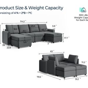 LINSY HOME Modular Sectional Sofa, Convertible U Shaped Sofa Couch with Storage, Memory Foam, Modular Sectionals with Ottomans, 6 Seat Sofa Couch with Chaise for Living Room, Dark Grey