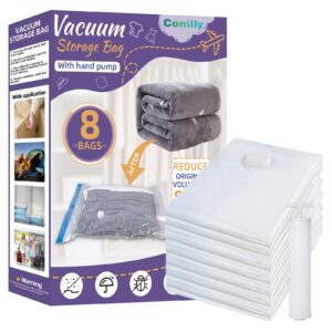 vacuum storage bags,8 pack (medium,28"x20"),space saver 80% vacuum storage bags,storage bags vacuum sealed of clothes, pillows,comforters,blankets storage,hand pump included