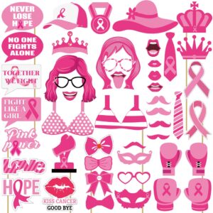 45pcs breast cancer awareness props - pink ribbon photo booth fundraiser charity event party supplies decorations