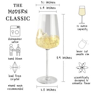 PURE MORA The Shirley White Wine Glasses - The Shirley - Set of 4, 12 oz, Classic Hand Blown Crystal Glass, Perfect for Tasting Rose, Chardonnay, Riesling Etc. Unique, Fancy, and Dishwasher Safe