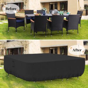 Tuyeho Patio Furniture Set Cover 124 x 84 x 28 inch, Durable Heavy Duty Oxford Fabric Outdoor Dining Set Cover, Waterproof & Weather Resistant, for Your Outdoor Rectangular Table and Chairs (Black)