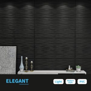 Art3d Black Large PVC 3D Wall Panels for Interior Wall Décor, Drop Ceiling Tile 2x4, 3D Textured Wavy Wall Panels Decorative, Pack of 6 Tiles(47.2"×23.6")