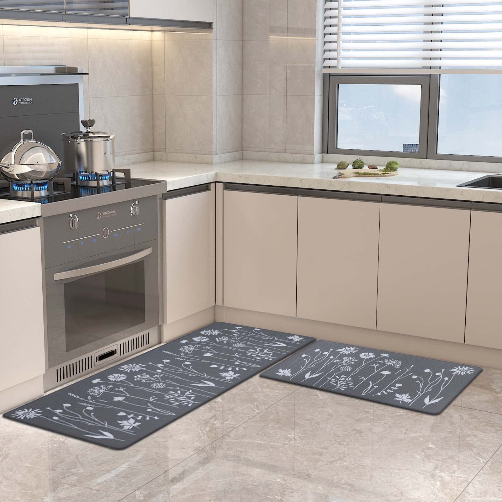 Rempry Kitchen Mat for Floor 0.47inch, Non Slip Thick Kitchen Rugs and Mat Set of 2, Waterproof Cushioned Anti Fatigue Kitchen Mat, 17"x47"+17"x29" Grey