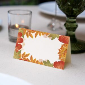 25 Thanksgiving Day Place Cards Tent Cards Seating (3.5 x 2 in), Fall Leaves Table Name Cards for Thanksgiving Party, Food Labels, Dinner Parties, Banquets, Baby Shower / YJZW001J