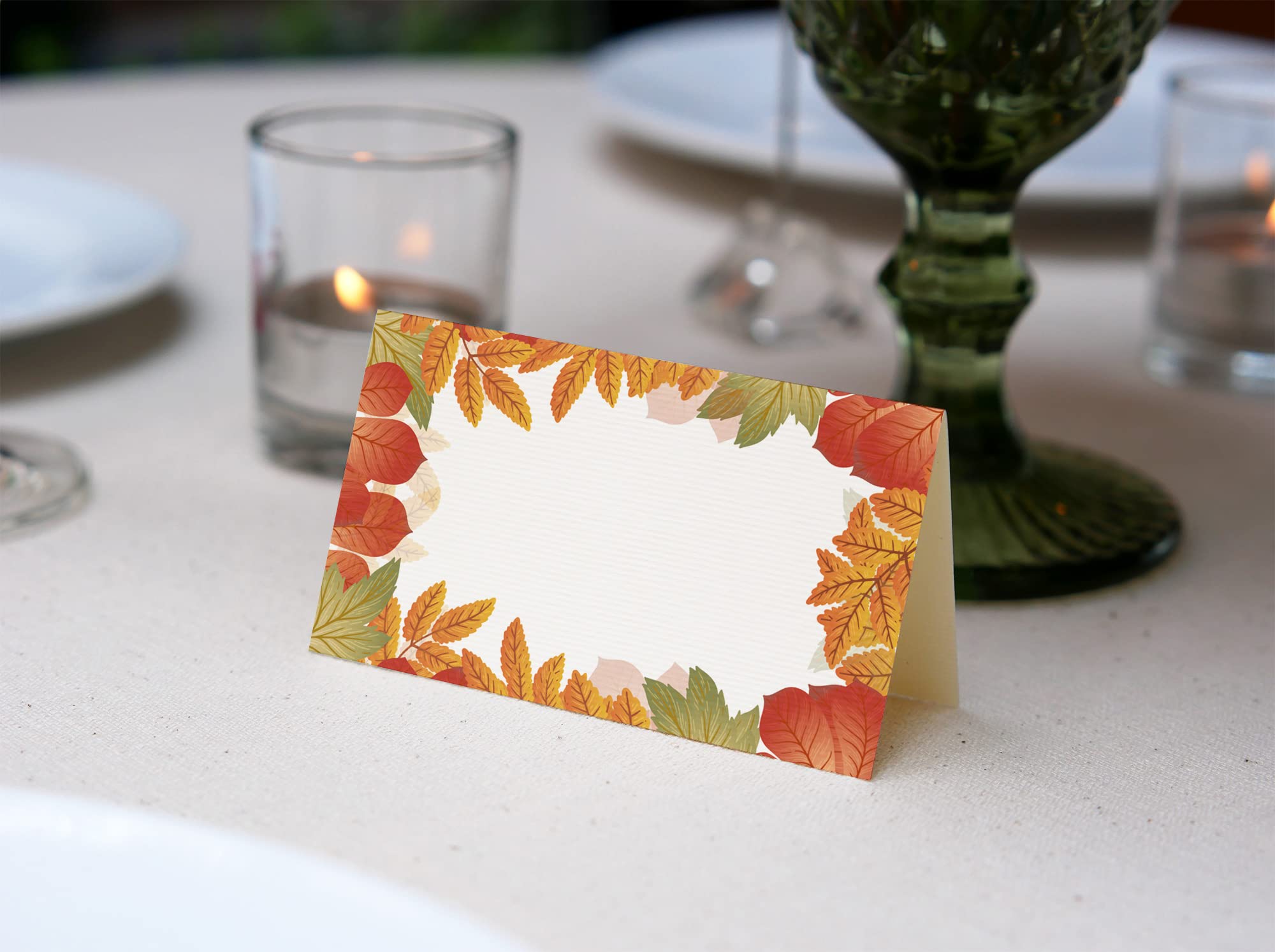 25 Thanksgiving Day Place Cards Tent Cards Seating (3.5 x 2 in), Fall Leaves Table Name Cards for Thanksgiving Party, Food Labels, Dinner Parties, Banquets, Baby Shower / YJZW001J